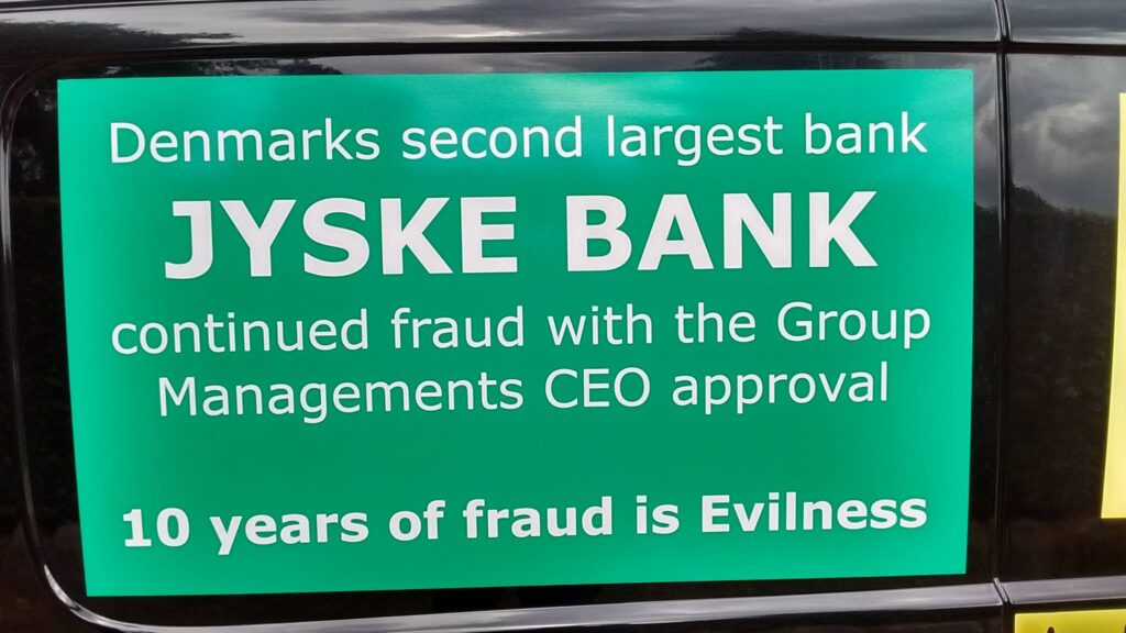 The Danish president of the Danish bank Jyske Bank has big problems in recognizing the bank's fraudulent transactions against customers, is not fair banking, but when the Danish pension funds such as ATP support Jyske bank's criminal enterprises, it is difficult to stop for the small man who is up against Denmark's second largest bank